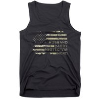 Husband Daddy Protector Hero Fathers Day American Flag camo Tank Top