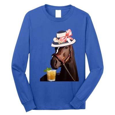 Horse Derby Party Blue Long Sleeve Shirt