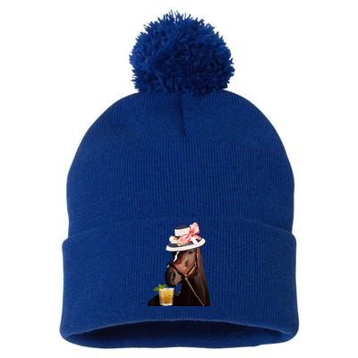 Horse Derby Party Blue Pom Pom 12in Knit Beanie