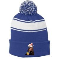 Horse Derby Party Blue Stripe Pom Pom Beanie