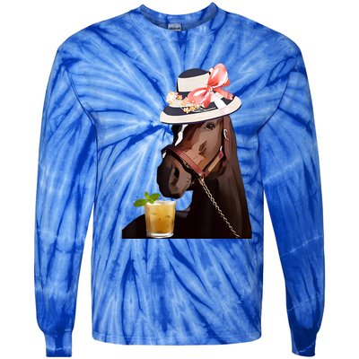 Horse Derby Party Blue Tie-Dye Long Sleeve Shirt