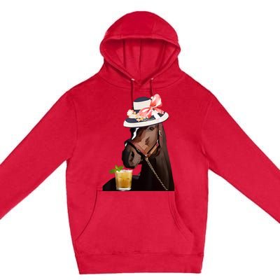 Horse Derby Party Blue Premium Pullover Hoodie