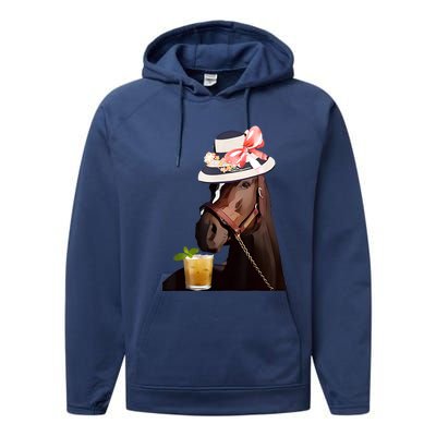 Horse Derby Party Blue Performance Fleece Hoodie