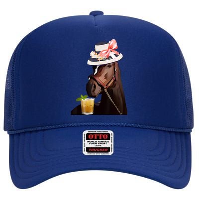 Horse Derby Party Blue High Crown Mesh Back Trucker Hat