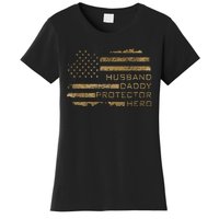 Husband Daddy Protector Hero Fathers Day American Flag camo Women's T-Shirt