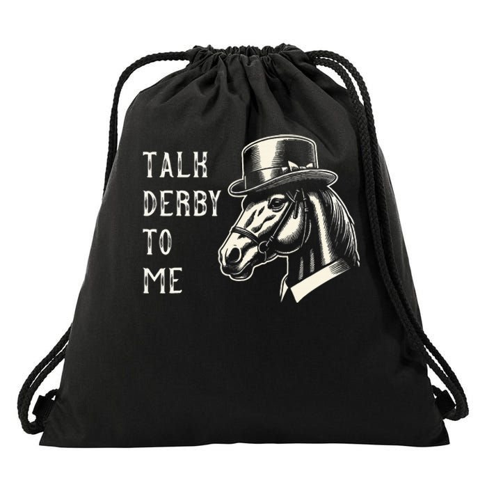 Horse Derby Party Blue Hat Talk Derby To Me Drawstring Bag