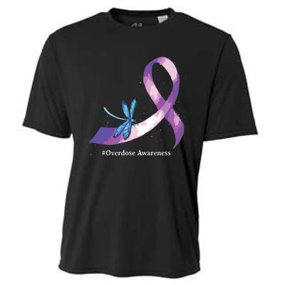 Hippie Dragonfly Purple Ribbon Overdose Awareness Cooling Performance Crew T-Shirt