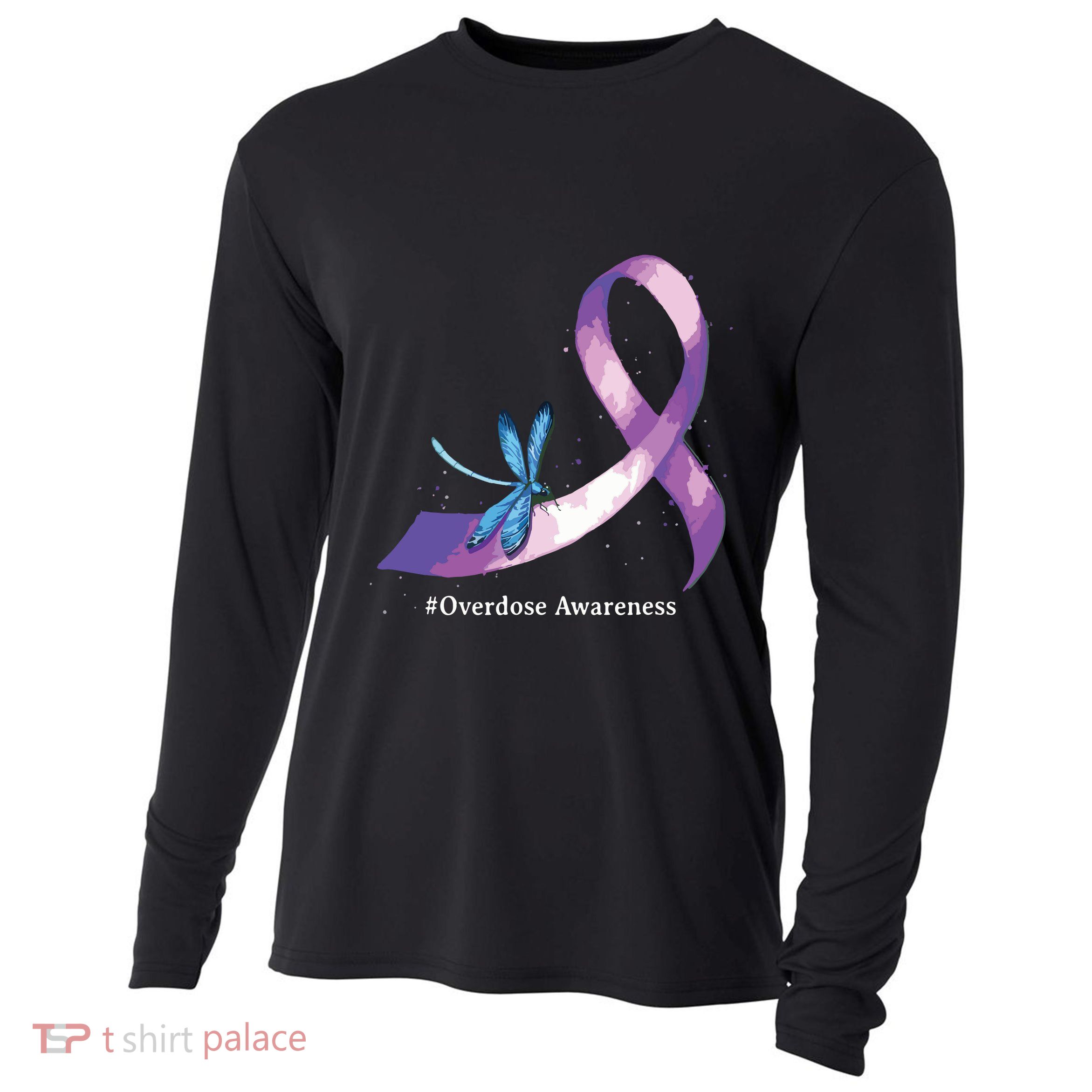 Hippie Dragonfly Purple Ribbon Overdose Awareness Cooling Performance Long Sleeve Crew