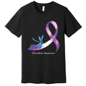 Hippie Dragonfly Purple Ribbon Overdose Awareness Premium T-Shirt