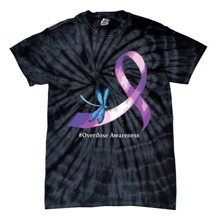 Hippie Dragonfly Purple Ribbon Overdose Awareness Tie-Dye T-Shirt