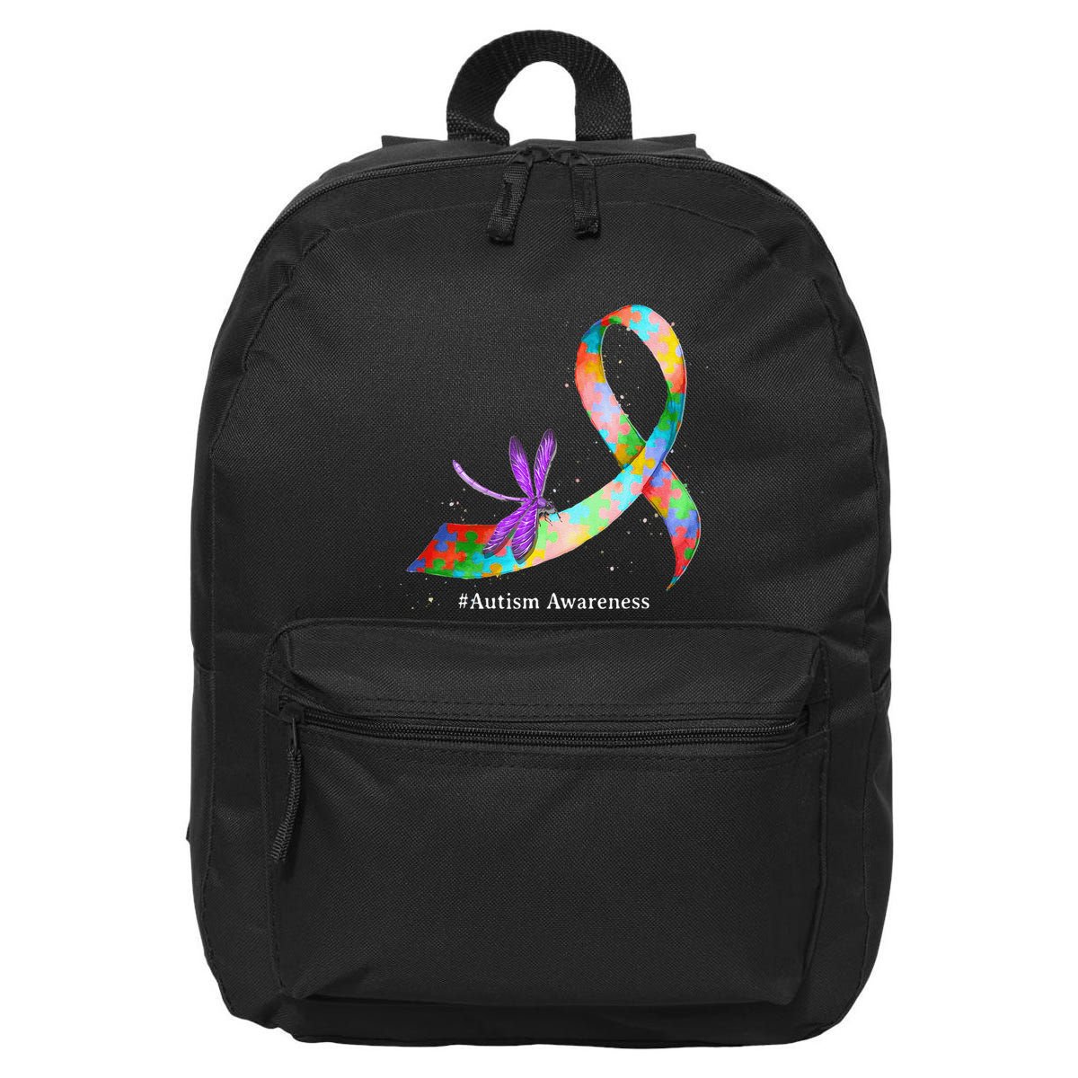 Hippie Dragonfly Puzzle Ribbon Autism Awareness Gifts 16 in Basic Backpack