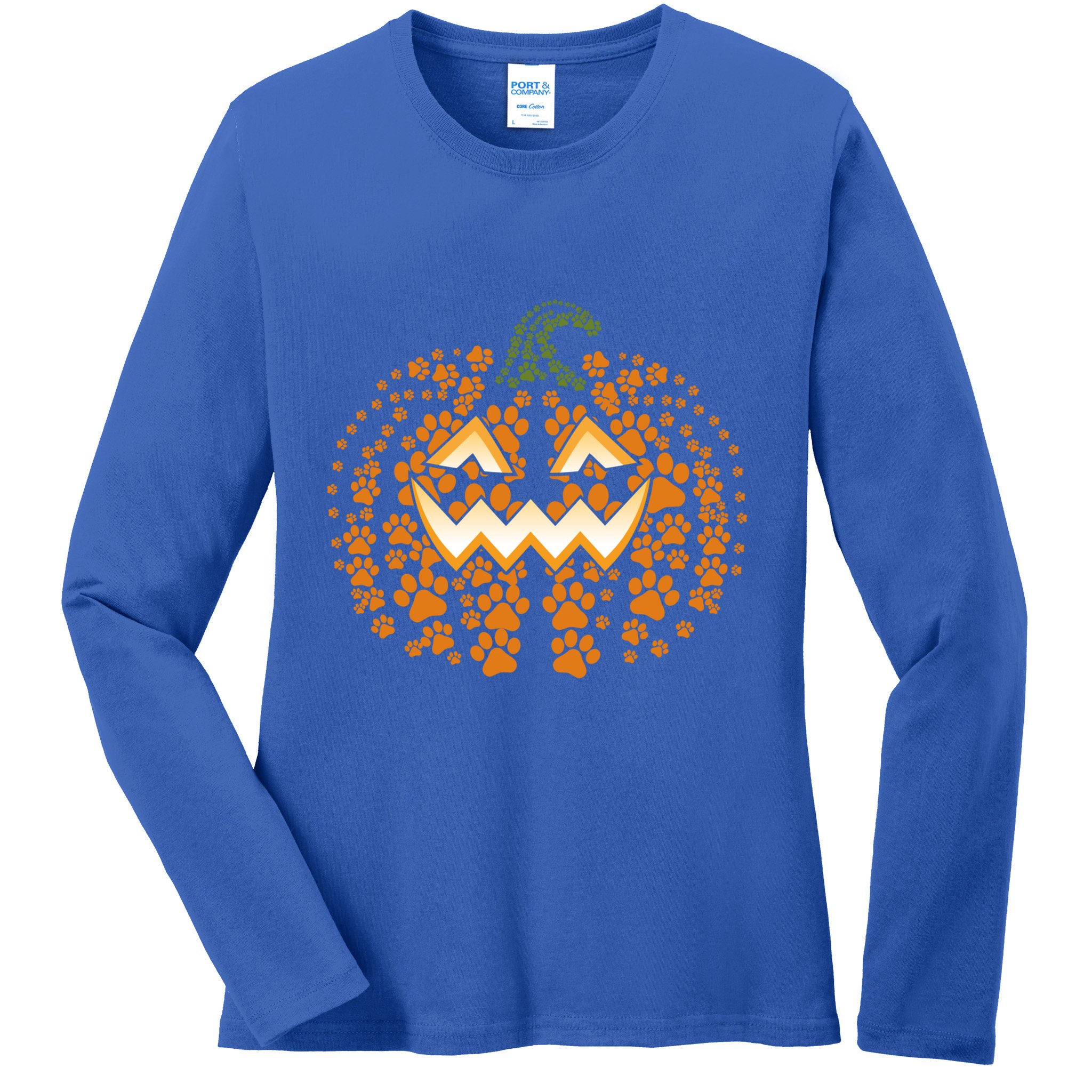 Halloween Dog Paw Pumpkin Funny Dogs Lovers Cool Gift Ladies Long Sleeve Shirt