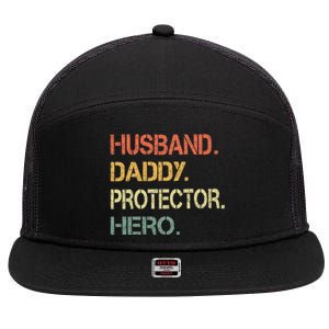 Husband Daddy Protector Hero Fathers Day Gift For Dad Wife 7 Panel Mesh Trucker Snapback Hat