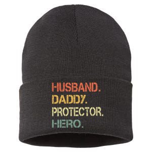 Husband Daddy Protector Hero Fathers Day Gift For Dad Wife Sustainable Knit Beanie