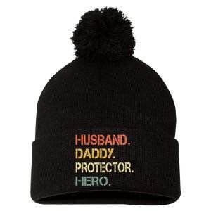 Husband Daddy Protector Hero Fathers Day Gift For Dad Wife Pom Pom 12in Knit Beanie