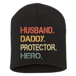 Husband Daddy Protector Hero Fathers Day Gift For Dad Wife Short Acrylic Beanie