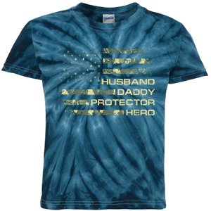 Husband Daddy Protector Hero Fathers Day Camo American Flag Kids Tie-Dye T-Shirt