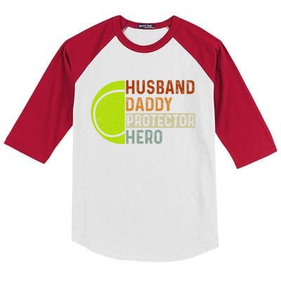 Husband Daddy Protector Hero Father Tennis Dad Grandpa Cute Gift Kids Colorblock Raglan Jersey