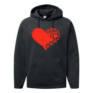 Heart Dog Paw Print Valentines Day Puppy Doggie Pet Lover Performance Fleece Hoodie