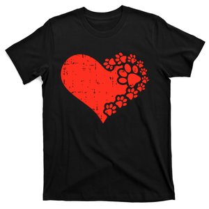 Heart Dog Paw Print Valentines Day Puppy Doggie Pet Lover T-Shirt