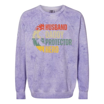 Husband Daddy Protector Hero Retro Father's Day Colorblast Crewneck Sweatshirt