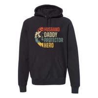 Husband Daddy Protector Hero Retro Father's Day Premium Hoodie