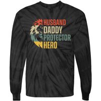 Husband Daddy Protector Hero Retro Father's Day Tie-Dye Long Sleeve Shirt