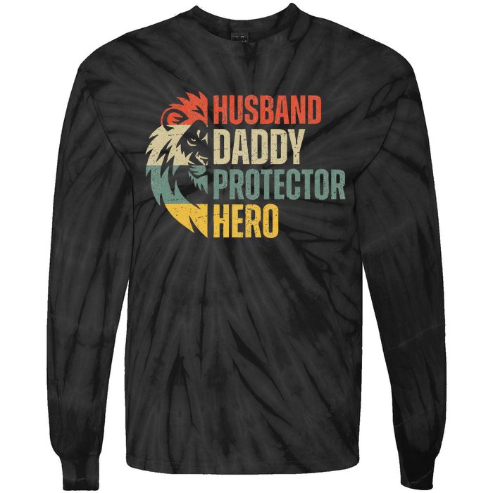 Husband Daddy Protector Hero Retro Father's Day Tie-Dye Long Sleeve Shirt