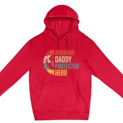 Husband Daddy Protector Hero Retro Father's Day Premium Pullover Hoodie