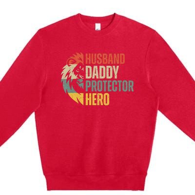 Husband Daddy Protector Hero Retro Father's Day Premium Crewneck Sweatshirt