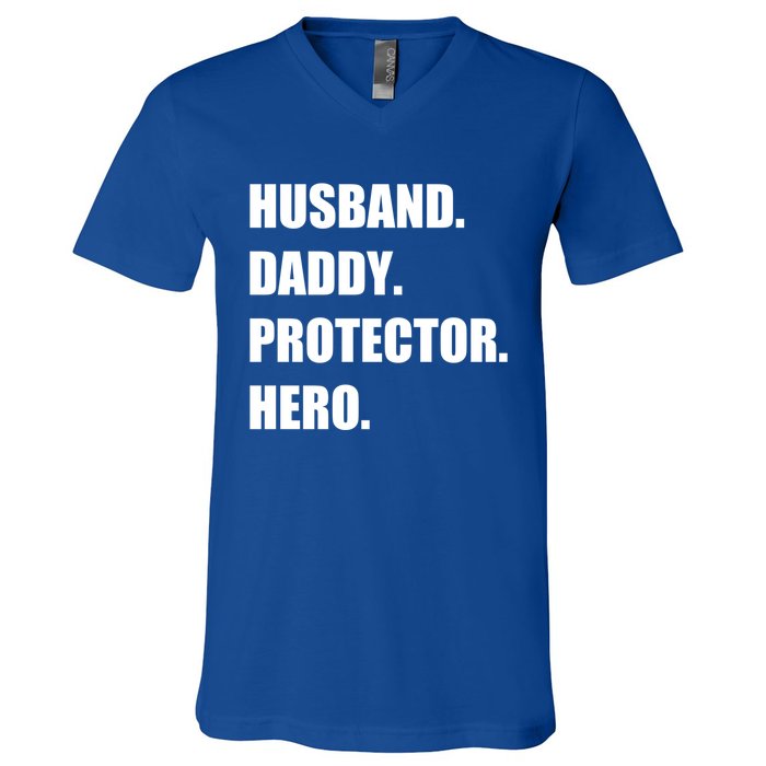 Husband Daddy Protector Hero Funny Fathers Day Funny Gift V-Neck T-Shirt