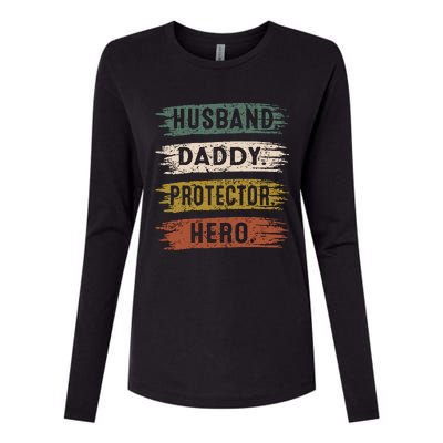 Husband Daddy Protector Hero, Father's Day Womens Cotton Relaxed Long Sleeve T-Shirt