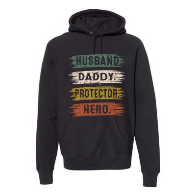 Husband Daddy Protector Hero, Father's Day Premium Hoodie