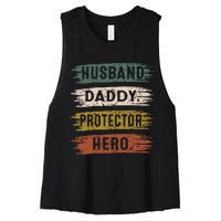 Husband Daddy Protector Hero, Father's Day Women's Racerback Cropped Tank