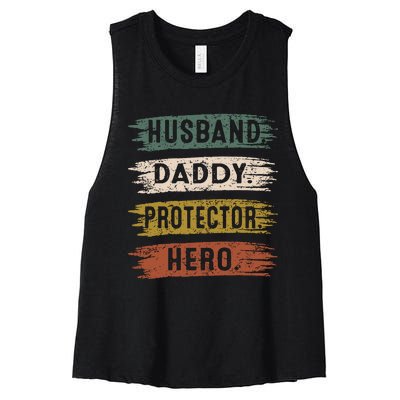 Husband Daddy Protector Hero, Father's Day Women's Racerback Cropped Tank