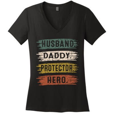 Husband Daddy Protector Hero, Father's Day Women's V-Neck T-Shirt