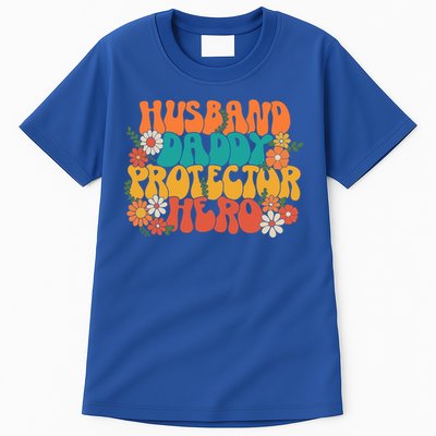 Husband Daddy Protector Hero Retro Groovy Fathers Day Hippie Cute Gift Tall T-Shirt