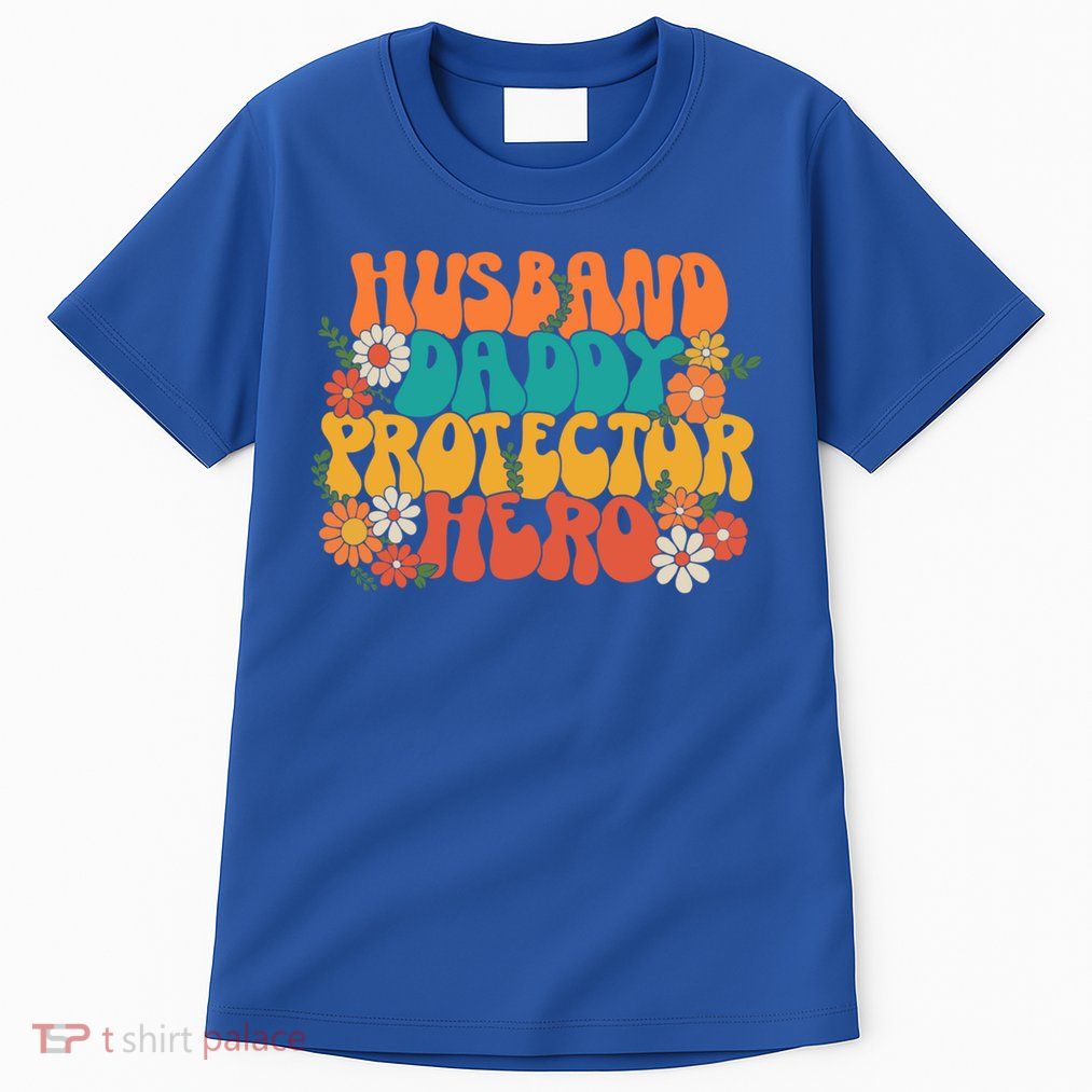 Husband Daddy Protector Hero Retro Groovy Fathers Day Hippie Cute Gift Tall T-Shirt