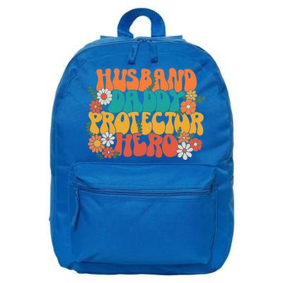 Husband Daddy Protector Hero Retro Groovy Fathers Day Hippie Cute Gift 16 in Basic Backpack