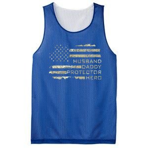 Husband Daddy Protector Hero Fathers Day American Flag Camo Mesh Reversible Basketball Jersey Tank