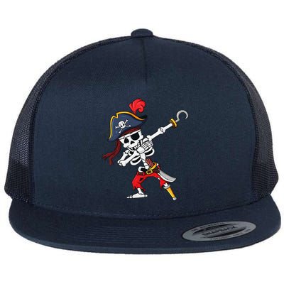 Halloween Dabbing Pirate Skeleton Funny Dab Flat Bill Trucker Hat