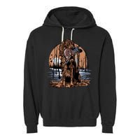 Hunting Dog Retrieving Duck Swamp Scene Garment-Dyed Fleece Hoodie