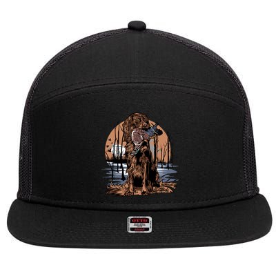 Hunting Dog Retrieving Duck Swamp Scene 7 Panel Mesh Trucker Snapback Hat