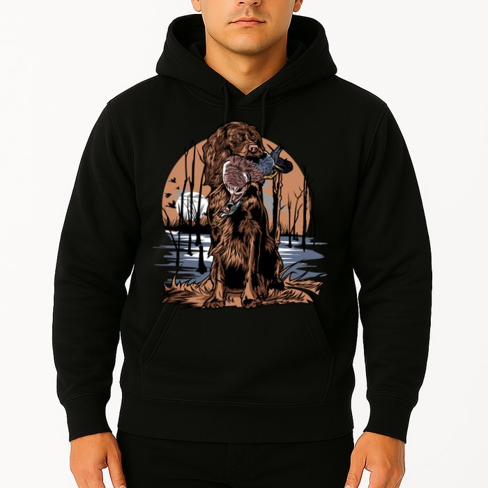 Hunting Dog Retrieving Duck Swamp Scene Hoodie
