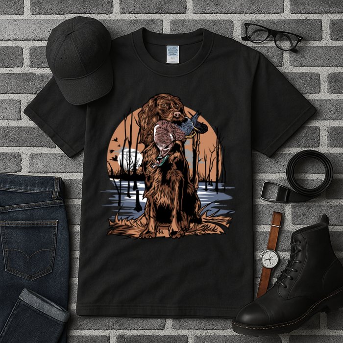 Hunting Dog Retrieving Duck Swamp Scene Tall T-Shirt