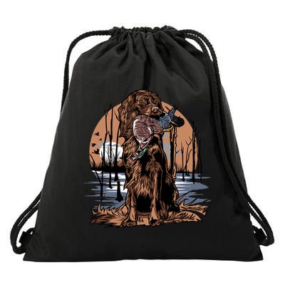 Hunting Dog Retrieving Duck Swamp Scene Drawstring Bag
