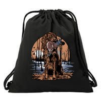 Hunting Dog Retrieving Duck Swamp Scene Drawstring Bag