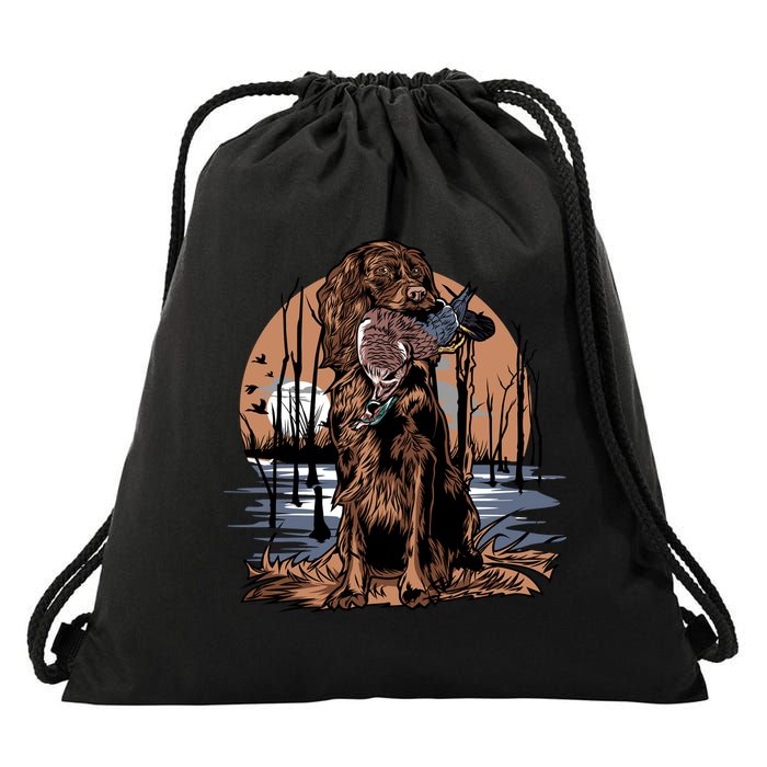 Hunting Dog Retrieving Duck Swamp Scene Drawstring Bag