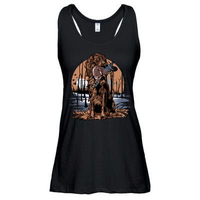 Hunting Dog Retrieving Duck Swamp Scene Ladies Essential Flowy Tank