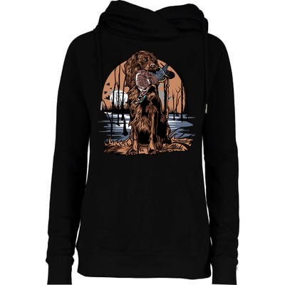 Hunting Dog Retrieving Duck Swamp Scene Womens Funnel Neck Pullover Hood